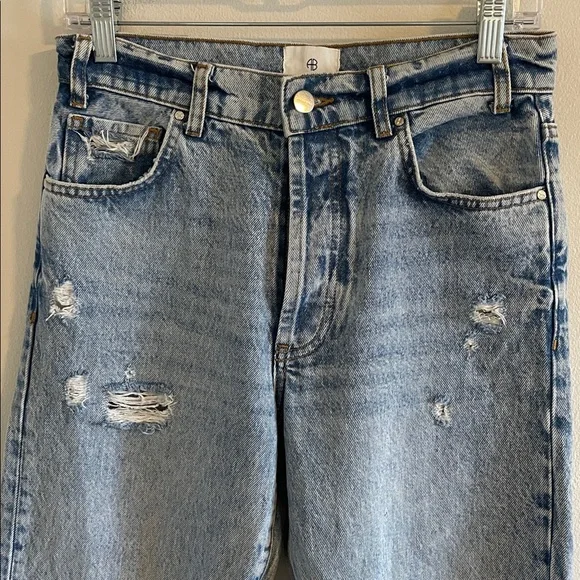 Anine Bing Gavin Jeans Relaxed Women's Size 26 Straight Leg Distressed Blue - Picture 7 of 14